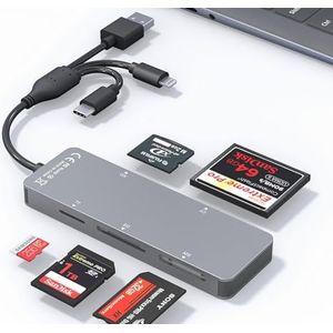 Memory Stick pro Duo Adapter voor iPhone - 5-in-1 XD/TF/MS/CF/SD-kaartlezer voor PC/Android/Lightning-apparaat, multi-geheugenkaartlezer USB C OTG-adapter ondersteunt Micro SD/SDHC/XD Picture Card