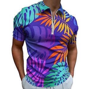 Palmen kleur van Mardi Gras poloshirt voor mannen casual rits kraag T-shirts golf tops slim fit