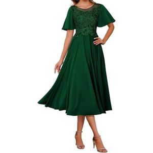 AHERKLL Kant Applicaties Moeder Van De Bruid Jurken Chiffon Formele Avond Party Grootmoeder Jassen Thee Lengte HAH054, Emerald Groen, 32