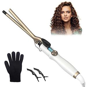 9MM Krultang Kleine Krulletjes, 3/8 Inch Dunne Tang Afro Krullen, Toermalijn Keramiek Coating, Erstelbare Temperatuur 110-210℃ voor alle Haartypes, Schakelt automatisch uit na 60min, Incl. Handschoen