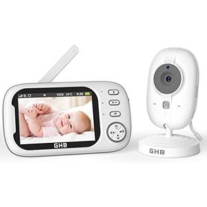GHB Babyfoon met camera 3,5 inch video babyfoon met VOX-modus babyfoon nachtzicht intercomfunctie slaapliedjes babyfoon, 720p