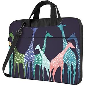 ZaKhs Kleurrijke Giraffe Fans Liefhebbers Print Laptop Schoudertas Met Schouderriem Aktetas Slanke Computer Tas Voor Vrouwen Mannen, Zwart, 14 inch