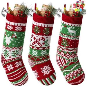 JOYIN 3 Pack 45,7 cm kerstkousen, grote maat rustieke kabel gebreide kerstkous in rood en groen, voor familie vakantie seizoen decoraties