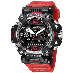 SMAEL Nieuwe Sport Horloges Analoge Digitale Dual Display Polshorloge, 5atm Waterdichte Grote Gezicht Dial Militaire Horloges, Led Backlight Horloge, Rood