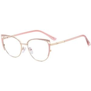 moomoobird Blauw licht blokkerende glazen vrouwen cat eye glazen frame metalen frame bril mode accessoires, Roze Goud Frame, Large