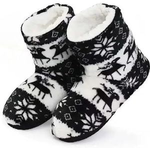 GSJNHY Slipper sokken kerst eland indoor sokken volwassen huis slippers vrouwen winter vloer schoenen schoenen warm bont dia's dames pluche slippers (kleur: zwart-36-38 25 cm)