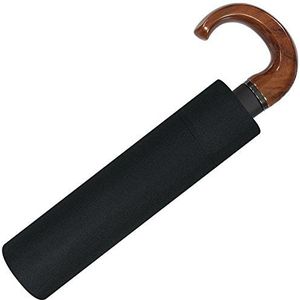 Pierre Cardin Opvouwbare paraplu voor heren, automatisch openen en sluiten, houten handvat, zwart, 30 cm, Zwart, 30 cm