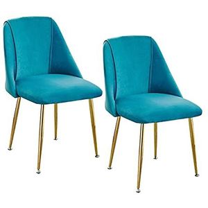 GEIRONV Metalen benen Dining Chair Set van 2, 51 × 49 × 78 cm Fluwelen zitting en rugleuningen Kantoorstoel Keuken Slaapkamer Lounge Chair Eetstoelen (Color : Blue, Size : Golden Legs)