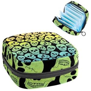 Opbergtas voor maandverband, menstruatiecup zakje tampon tas, menstruatie pads houder organizer voor vrouwen meisjes, schedels print