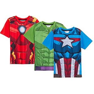 Marvel 3 stuks Avengers T-shirts voor jongens, Hulk, Iron Man, Captain America, verkleedtopjes voor kinderen, T-shirts met korte mouwen, Meerkleurig, 3-4 Jaren