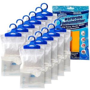 ANSIO Hangzakken voor kledingkast, 12 stuks vochtabsorberende zakken, condensator, luchtontvochtigers voor vocht, schimmel, slaapkamer, caravan, badkamer, kelder, kantoor, 210 g per stuk