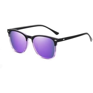 KituT Zonnebril met vierkant frame, gepolariseerde zonnebril voor heren en dames, zwarte retro zonnebril, rijden, vissen, anti-UV, Helder Zwart-paars/Paars, Eén maat