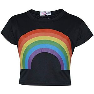 A2Z 4 Kids® Kinderen Meisjes Zwart Crop Top Regenboog Afdrukken - Rainbow 270 Crop Top Black._7-8