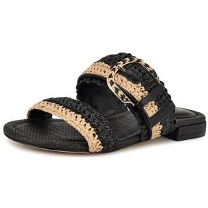 NINE WEST Sameey platte sandaal voor dames, Zwart Naturel Multi 001, 35.5 EU