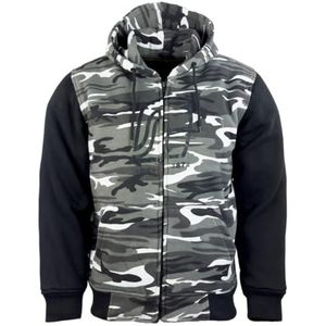 Motorhoodie met aramide en beschermers, motorjack voor heren en dames, camouflage sneeuw, camouflage/wit, M