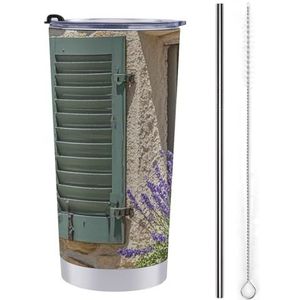 AQRJLPM Shiwu Lavendel autobeker van roestvrij staal, beker van roestvrij staal, met rietje en deksels, lekvrij, geïsoleerd, roestvrij staal, reisbeker, drinkbaar voor koude warme dranken op de