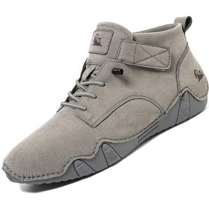 Men's Casual Italian Handmade High Top High Boots Slip-ons Suede Leather Driving Chukka Booties Outdoor Non-Slip Shoes (Color : Gray, Size : EU 39)