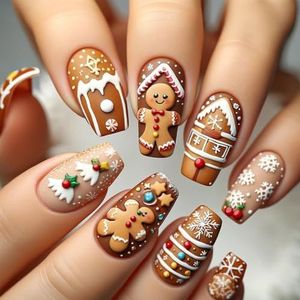 Chocolade Huis Volledige Covers Stick op Nagels Cartoon Peperkoek Man Valse Nagels Kerst Press On Nagels voor Vrouw Meisjes