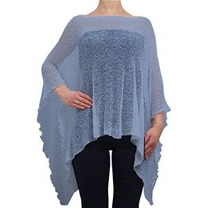 Mimosa Dames Gehaakte Lace Visnet Batwing Poncho, Mid Blauw, one size
