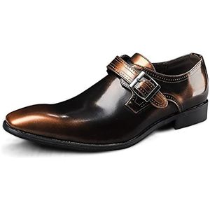 Oxford-schoenen for heren, slip op monniksband, vierkante teen, veganistisch leer, rubberen zool, blokhak, antislip, casual (Color : Bronze, Size : 39 EU)