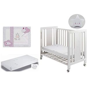 Moonet Premium Babybed met matras, bedlakens voor kinderbed, eenhoorn, roze en cadeaulamp ster