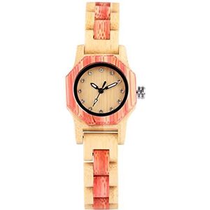 Handgemaakt Vogue Achthoekige vorm Houten horloge Dames Crystal Diamond Dial Quartz Polshorloge Wood Armband Hour Clock for Lady Girls Huwelijksgeschenken (Color : Only watch)
