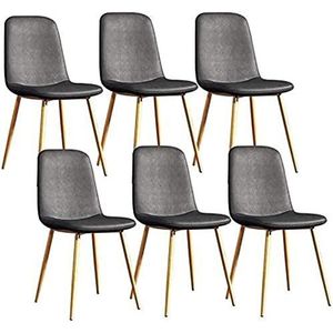 GEIRONV Moderne eetkamerstoelen set van 6, for woonkamer slaapkamer kantoor lounge stoelen met metalen poten PU lederen rugleuningen barkruk Eetstoelen (Color : Light gray, Size : 43x55x82cm)