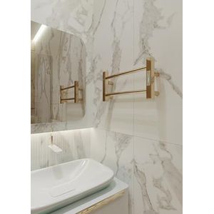 Elna Energiebesparende handdoekradiator, goud, elektrisch 35 W, 205 x 530 mm, roestvrij staal, mini-wandverwarming voor badkamer en gastentoilet, met thermostaat, timer en eco-modus, IP44