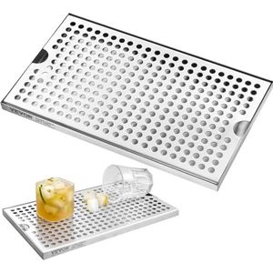 VEVOR 304 roestvrijstalen lekbak, bierafdruipbak met 4 antislip rubberen pads en afneembare afdekking, 300 x 180 x 25 mm bar lekbak, geschikt voor restaurants, bars, keukens, cafés enz.