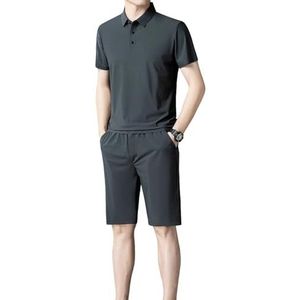 Anybird Heren Zomer Casual Set Korte Mouwen Poloshirt en Elastische Taille Shorts Lounge Sets, Grijs, 3XL, Grijs, 3XL