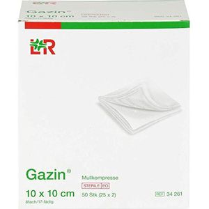 Gazin Mullkompressen, steriel, wit, 50 stuks (10 cm x 10 cm)