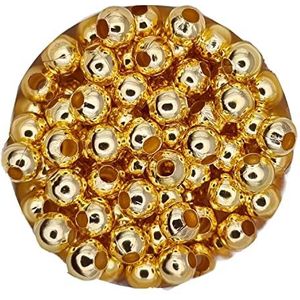 Metalen kralen, grote gat, 3 mm, ongeveer 100 stuks, goudkleurig, rond met gat om te knutselen, leuke kralen, doe-het-zelf glitterkralen, sierkralen, kralen tussenkralen kralen sieraden