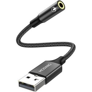 MOSWAG USB naar 3,5 mm jack audio adapter, externe USB A geluidskaart naar 3,5 mm Aux stereo converter adapter, compatibel met hoofdtelefoon, pc, laptop, Linux, desktop, PS4 en andere apparaten