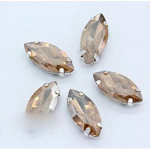 24 kleuren marquise vorm naai strass met zilveren klauw knop paard oog juwelen 4-gaten voor het naaien van kleding-goud champagne,6x12mm 20st