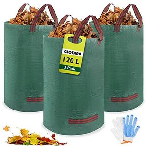 GIOVARA Pop-up Tuinafvalzak, 3 x 120 l, bladzak voor herfstbladeren, tuinafvalzak, stabiel, met handgrepen, waterdicht, opvouwbaar, robuust, voor het snijden van gazon, heggenafval en tuinreiniging