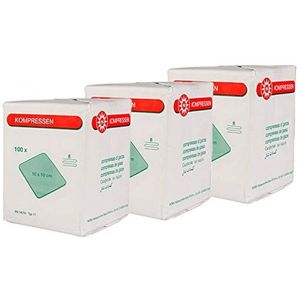 Compressen NOBA niet-steriel 8-laags 10 x 10 cm verbandmateriaal verbandmull 3 x 100 stuks (300) SET