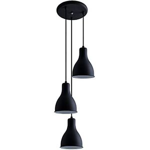 Paco Home Hanglamp Pendel Eetkamer Keukenlamp Hangend Lamp Eettafel Met 1,5 m Textielkabel Inkortbaar E27, Kleur: Zwart-wit, Type lamp: 3-vlammig