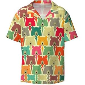 TyEdee Kleurrijke Beren Print Heren Korte Mouw Jurk Shirts Met Zak Casual Button Down Shirts Business Shirt, Zwart, XL