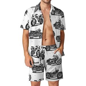 Retro motorfiets patroon Hawaiiaanse bijpassende set 2-delige outfits button down shirts en shorts voor strandvakantie