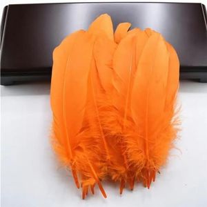 100 stks/partij harde stok natuurlijke ganzenveren voor handwerk decoratieve ambachtelijke veren handwerk accessoires gekleurde decoratie-oranje