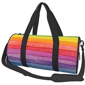 Kleurrijke Regenboog Streep Gedrukt Ronde Duffel Bag Lichtgewicht Reizen Sporttas voor Mannen Vrouwen, Zwart, Eén maat