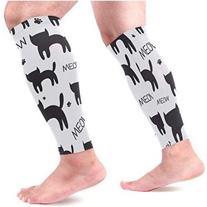 EZIOLY Meow Black Cat Kitten Paws Sport Kalf Compressie Mouwen Been Compressie Sokken Kalf Guard voor hardlopen, Fietsen, Moederschap, Reizen, Verpleegkundigen