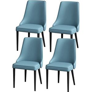 GEIRONV Moderne eetkamerstoelen set van 4, gestoffeerde kunstlederen stoelen koolstofstalen pootstoelen woonkamer bijzetstoelen Eetstoelen (Color : Blue, Size : 48x47x89cm)