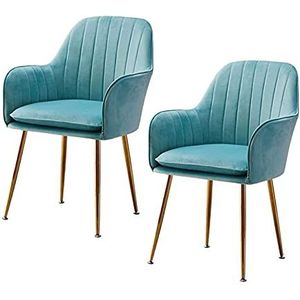 GEIRONV Eetkamerstoelen Set van 2, fluwelen stoel en rugleuning fauteuil met metalen benen verstelbare voeten woonkamer make-up stoel Eetstoelen (Color : Sky blue)