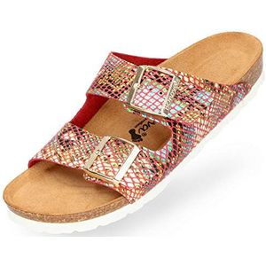 BOnova Dames sandalen - damespantoletten met voetbed - antislip zomerschoenen met rubberen zool - premium slippers van kurk - gezellige damespantoffels, Snake Multicolor, 38 EU