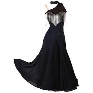 Zwart,L,PONNYC Mouwloze Ballroom Dansjurken Voor Dames Dansoutfit Met Kralen Volgens De Nationale Standaard Tango Foxtrot Danskleding Zonder Rug Salsa Danskleding Met Strass
