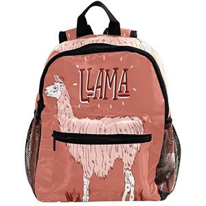 Roze Lama Alpaca Gras Koraal Achtergrond Leuke Mode Mini Rugzak Pack Bag, Meerkleurig, 25.4x10x30 CM/10x4x12 in, Rugzak Rugzakken