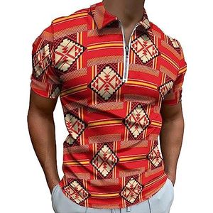 Kente Poloshirt met tribalprint, casual T-shirt met ritssluiting en kraag, golftops, slim fit