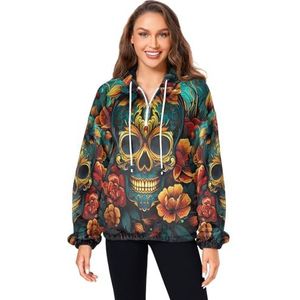 KAAVIYO Gouden schedels roos bloem pluizige jas pullover hoodie capuchon zakken fuzzy fleece sweatshirt ronde hals truien hoodies voor meisjes vrouwen, Patroon, XL