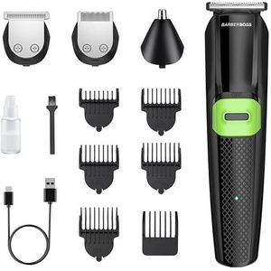 BarberBoss Alles-in-één herenverzorgingssets, baardtrimmer heren, tondeuses heren, neushaartrimmer, haartrimmer heren, draadloze tondeuse voor herenkapsel, gezichtsverzorging, haarknippen QR-6057